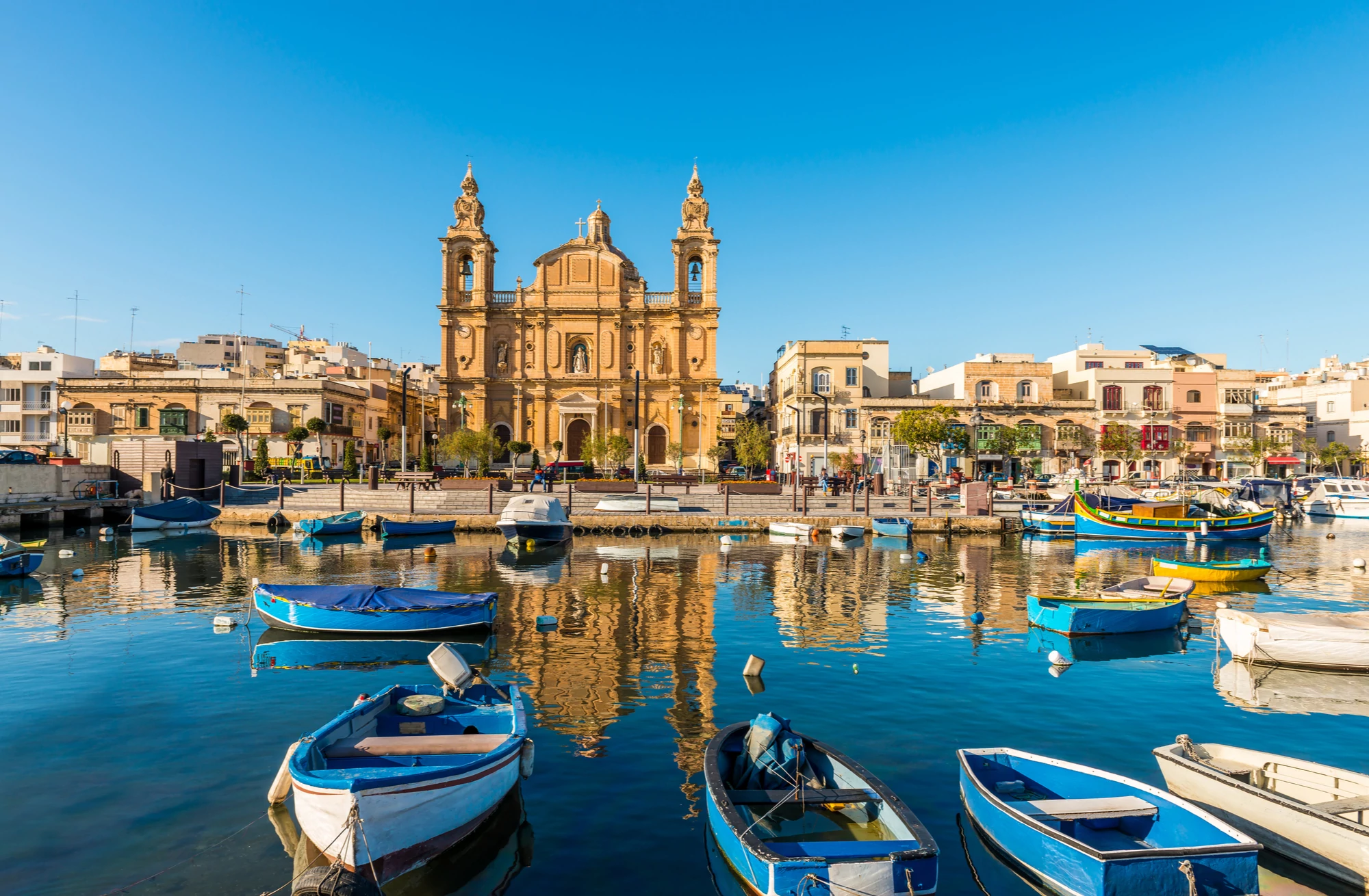Msida parish church and harbour, Malta — the familiar postcard image