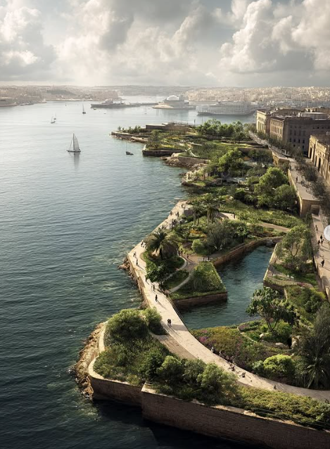 Valletta harbour coastline reimagined as public green infrastructure