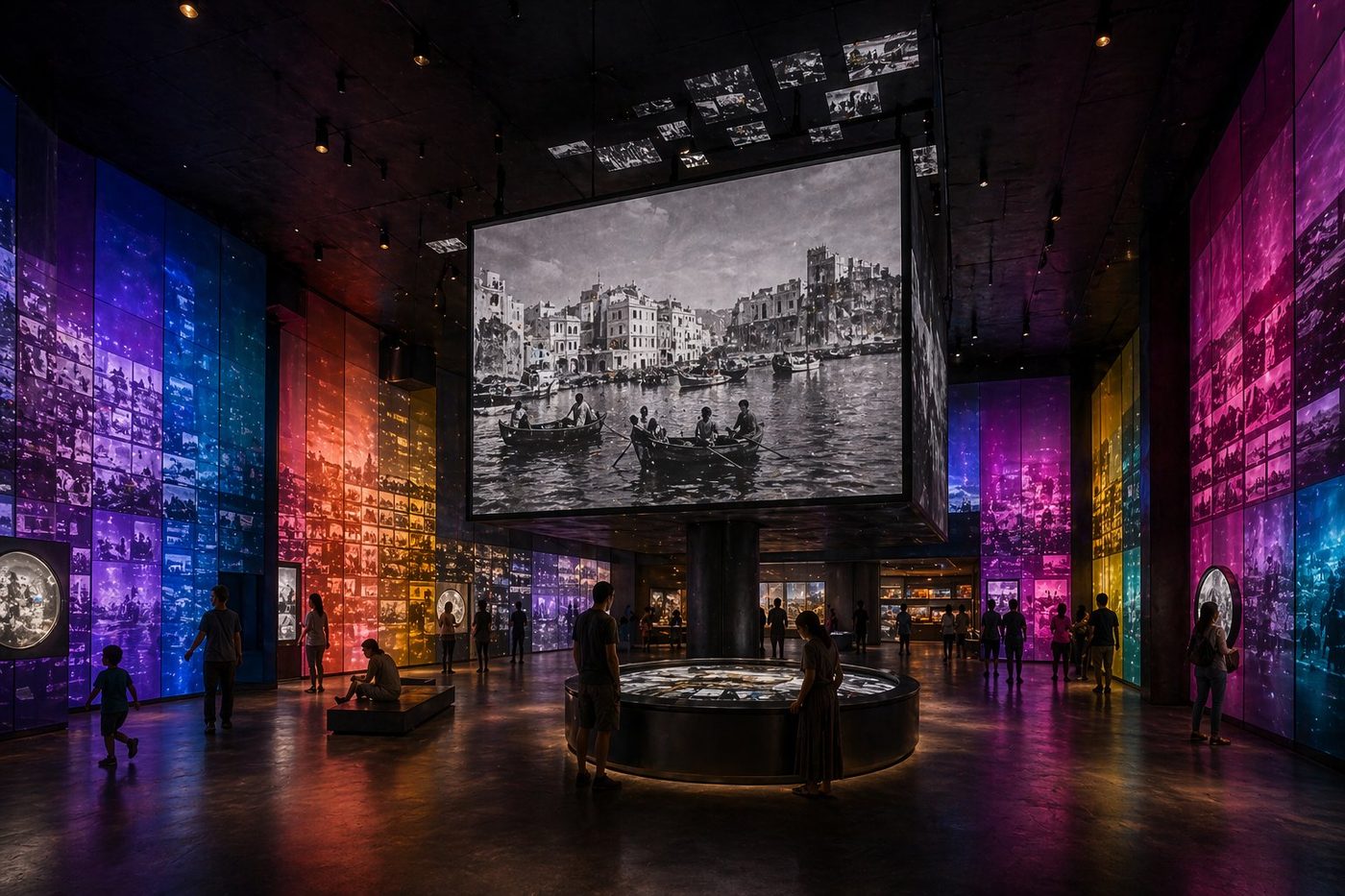 the ellis archive room, illuminated grids of plates