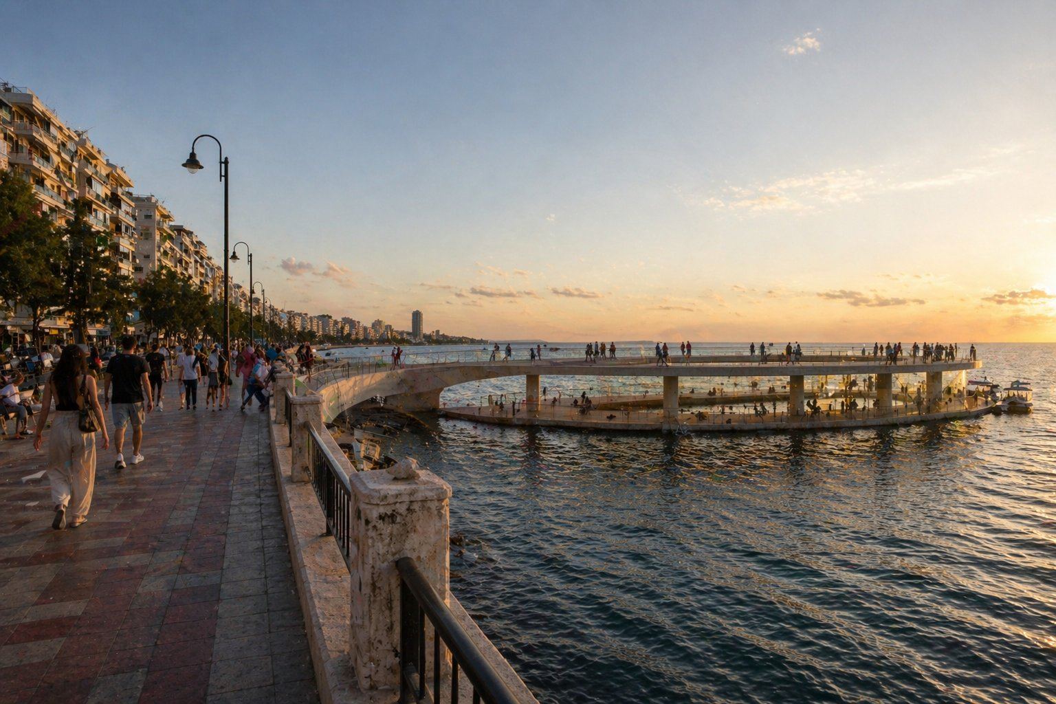 The promenade approaching the loop in early light