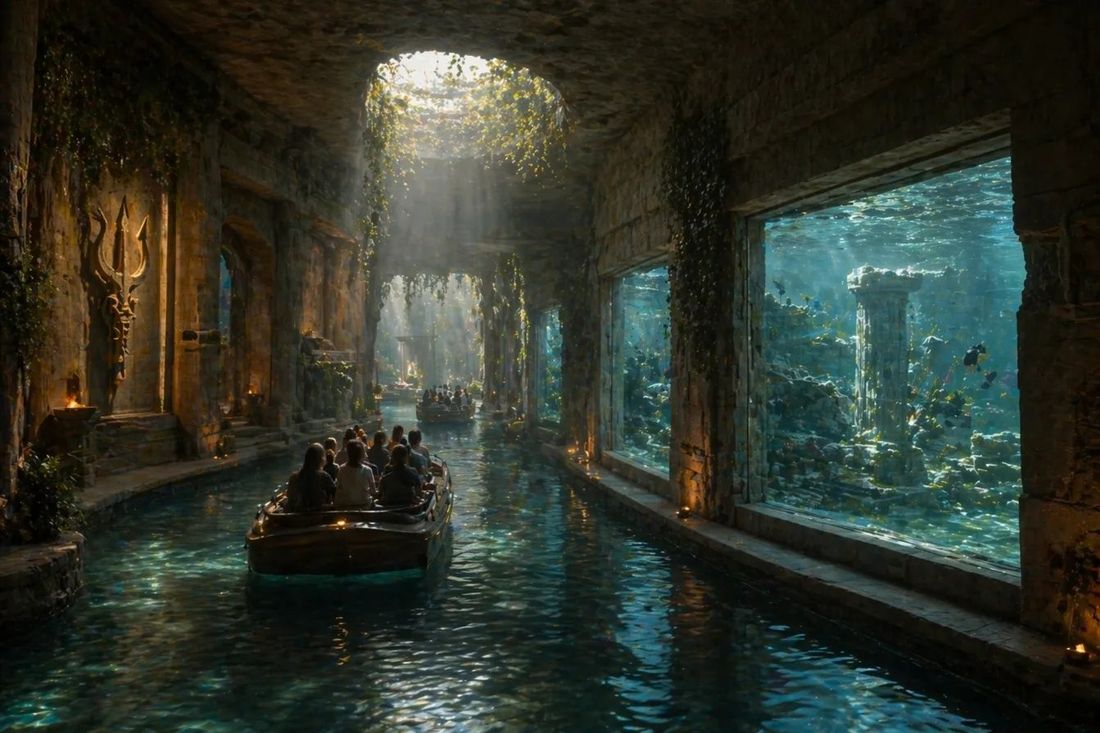 The submerged passage — the project's signature interior