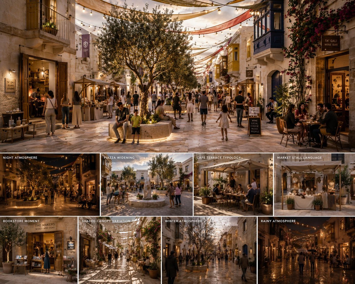 The streets of ta' qali under festa canopies, daytime atmosphere