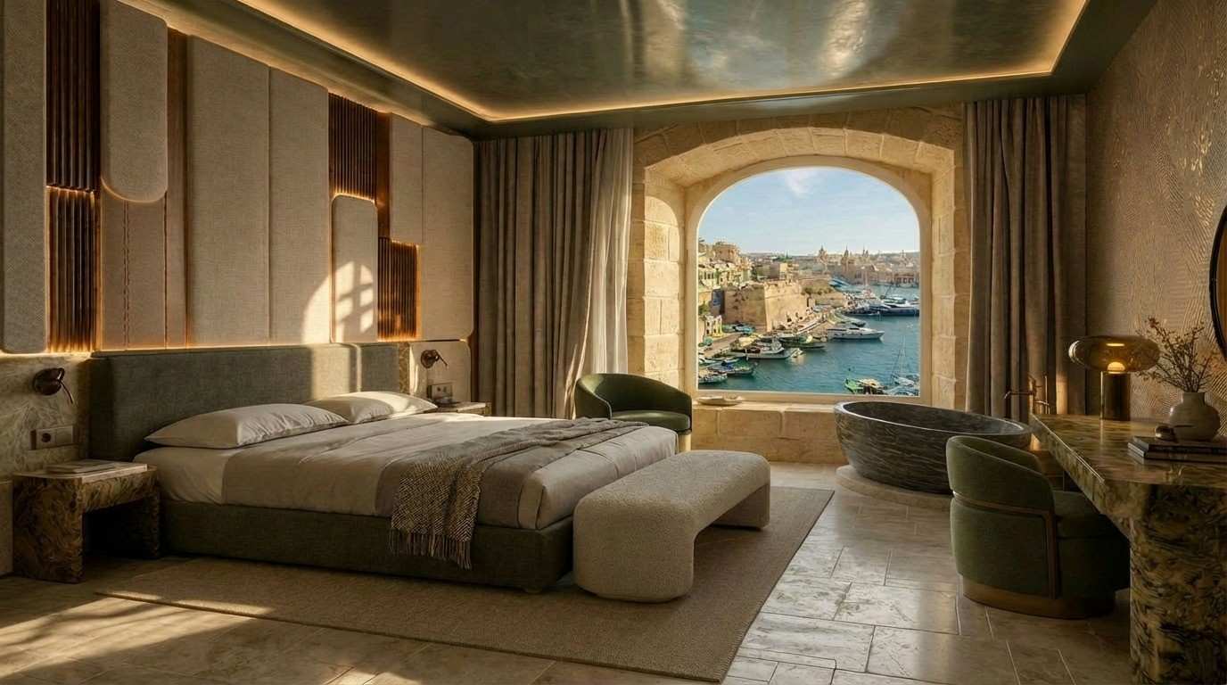 Suite — harbour view below