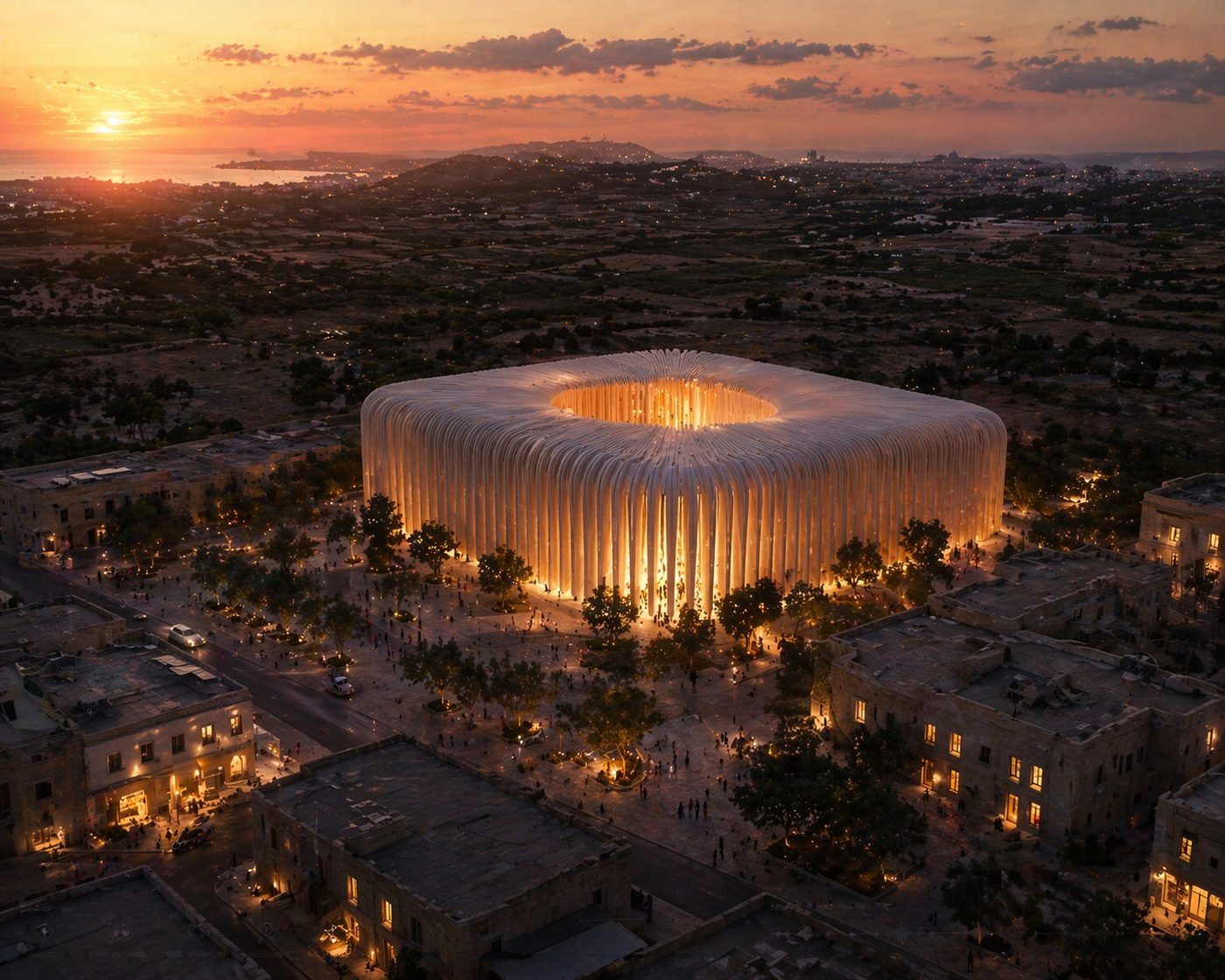 ta' qali cultural anchor at sunset, aerial view